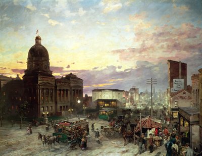 Washington Street, Indianapolis at Dusk (óleo sobre lienzo) de Theodor Groll