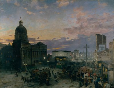 Calle Washington, Indianápolis al anochecer, 1892-1895 de Theodor Groll