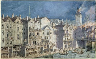 Incendio en el Pont aux Meuniers en 1621 de Theodor Josef Hubert Hoffbauer