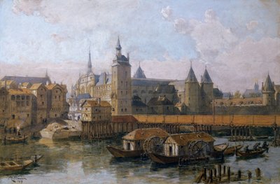 La Île de la Cité y el Palais de Justice (anteriormente el Palais Royal) en el siglo XVI, 1917 de Theodor Josef Hubert Hoffbauer