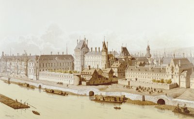 El Louvre y el Hôtel du Petit-Bourbon en 1622 durante el reinado de Luis XIII, 1885 de Theodor Josef Hubert Hoffbauer