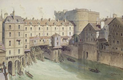 Vista del Petit Chatelet y el Petit Pont en 1717, ilustración de 