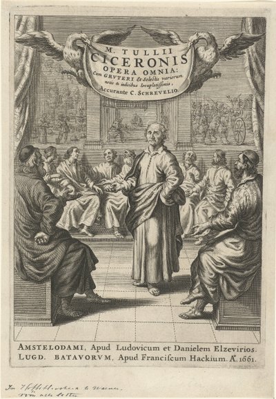 Cicerón y figuras discutiendo Página de título para: Cicerón, opera omnia, 1661 de Theodor Matham