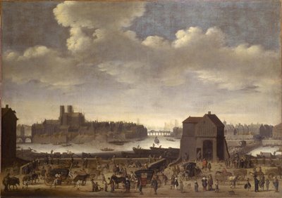 El muelle y el puente de la Tournelle, hacia 1646, hacia 1646 (óleo sobre lienzo) de Theodor Matham