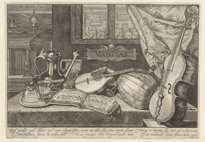 Vanitas bodegón con instrumentos musicales de Theodor Matham