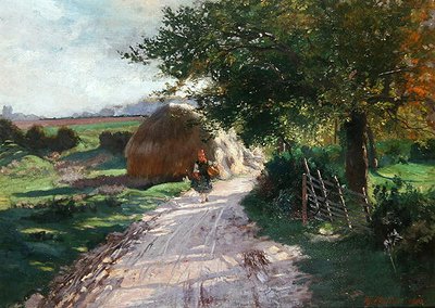 Camino rural con una niña pequeña de Schwalm de Theodor Matthei