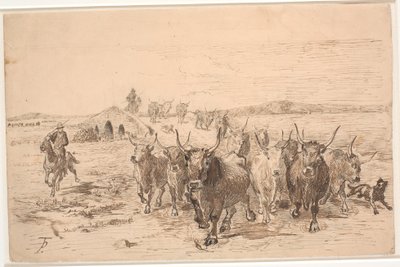 Una manada de bueyes en la campiña romana de Theodor Philipsen