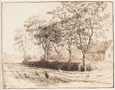 Gallinas fuera de una granja en Kastrup. Katrupvejen de Theodor Philipsen