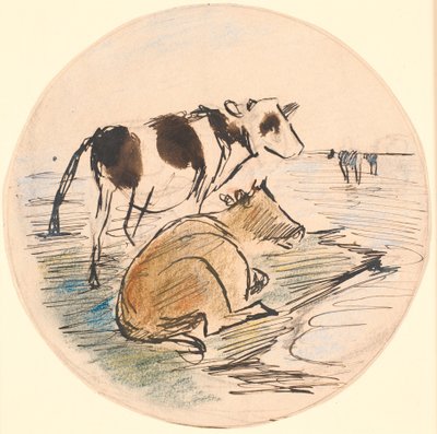 Terneros en Saltholm (boceto para plato cerámico) de Theodor Philipsen