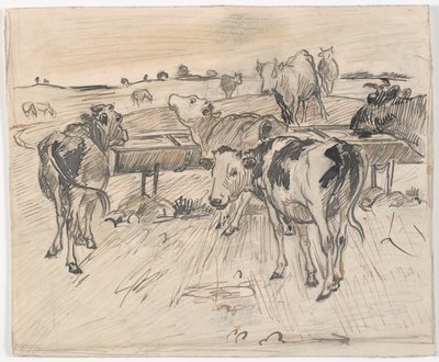 Terneros en el pozo de Gammelgård de Theodor Philipsen