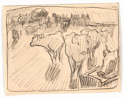 Vacas en un abrevadero, motivo visto contra el sol de Theodor Philipsen