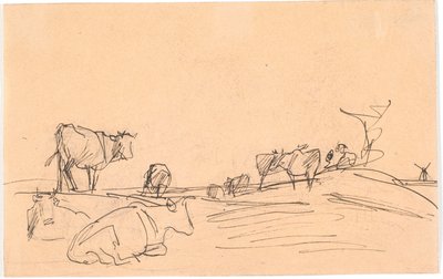Paisaje con vacas acostadas y de pie de Theodor Philipsen