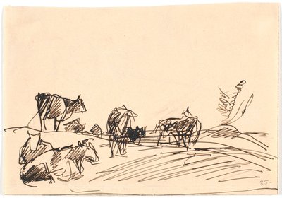 Paisaje con vacas acostadas y de pie de Theodor Philipsen