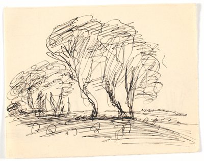 Boceto de paisaje con grandes árboles de Theodor Philipsen