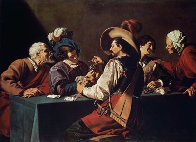 Jugadores de cartas, por Theodor Rombouts, óleo sobre lienzo. Flandes de Theodor Rombouts