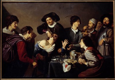 El sacamuelas Un dentista rodeado de sus asistentes e instrumentos arrancando un diente a un paciente de Theodor Rombouts