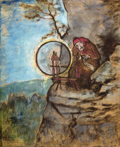 La bruja que hilaba calcetines para el viejo Erik (color pastel sobre papel) de Theodor Kittelsen