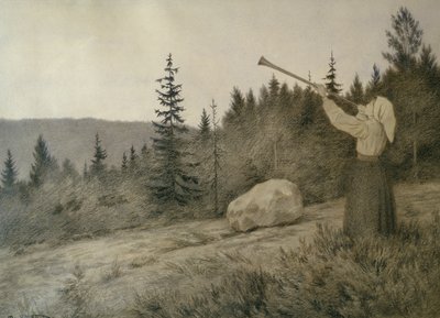 Debajo de la montaña suena un instrumento de viento de madera de Theodor Kittelsen