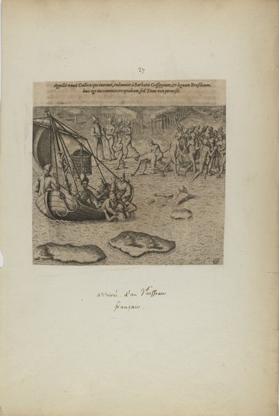 Appellit navis gallicai: qui inerant, redimunt a barbaris gossip pium... (del libro, Americae, tercera parte) de Theodor de Bry