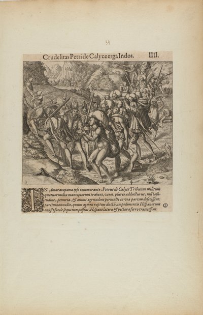 Crudelitas Petride Calyce Erga Indos. III. (del libro, Americae, cuarta parte) de Theodor de Bry
