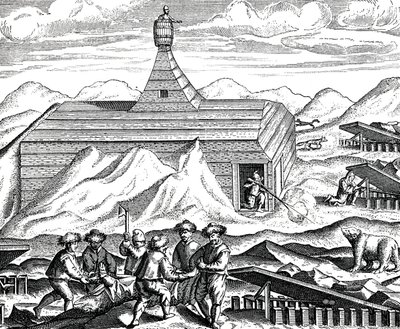 Descuartizando un oso en el Polo Norte, c.1600 (engravig) de Theodor de Bry