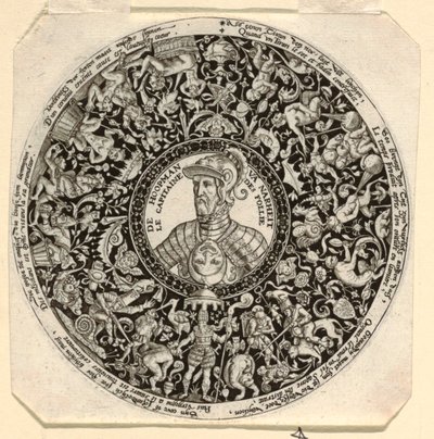 Diseño para una taza grabada con un retrato del Duque de Alba como comandante de la locura de Theodor de Bry