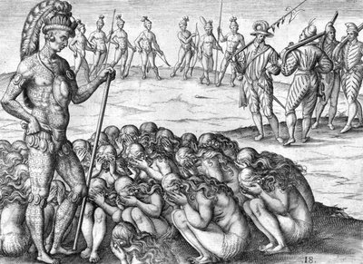 Cautivos indios saturiwa por indios potano de Theodor de Bry