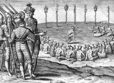 Los chefs indios podan Utina de Theodor de Bry