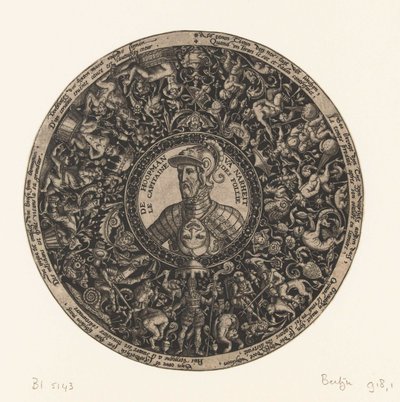 Medallón con busto del Capitán de la Locura, Theodor de Bry, c. 1577 - c. 1578 de Theodor de Bry