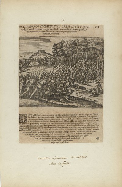 Moli Hispanos Adgrediuntur, Praefe Ctum Eorum/Cedunt: Tandeum.... (del libro, Americae, quinta parte) de Theodor de Bry