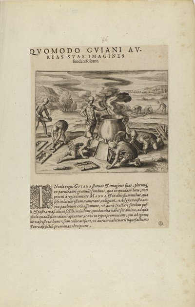 Quomodo Guiani Au-/reas Suas Imagines/Fundere Soleant. (del libro, Americae, partes siete y ocho) de Theodor de Bry