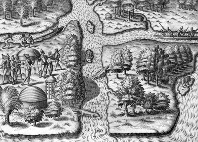 La expedición francesa con base en Charlesfort, Parris Island de Theodor de Bry
