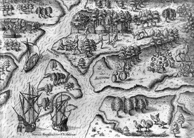 La expedición francesa desembarca en Port Royal, Florida de Theodor de Bry