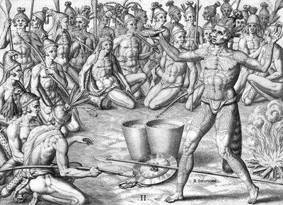 Ceremonia india Timucua de Theodor de Bry