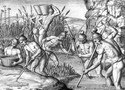 Indio Timucua recogiendo oro de Theodor de Bry