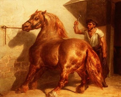 Caballo de tiro en la herrería de Theodore (attr. to) Gericault