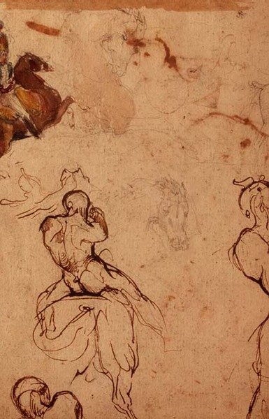 Estudio de caballos y jinetes de Theodore (attr. to) Gericault
