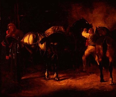 Tres caballos en un establo de Theodore (attr. to) Gericault
