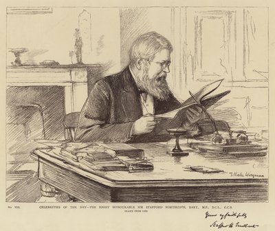 Celebridades del día, el Muy Honorable Sir Stafford Northcote, Baronet, MP, DCL, GCB de Theodore Blake Wirgman