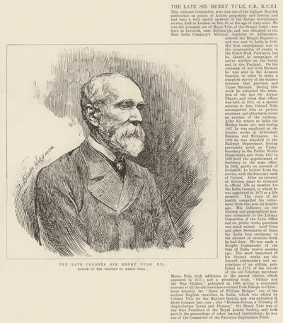 El difunto coronel Sir Henry Yule, RE, editor de Los viajes de Marco Polo de Theodore Blake Wirgman