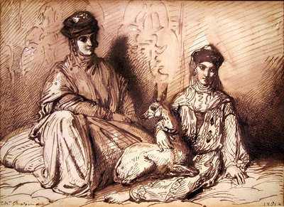 Mujer árabe y niña con una gacela de Théodore Chassériau
