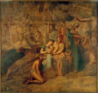 Paz Representación alegórica con madre e hijo y rebaños. de Théodore Chassériau