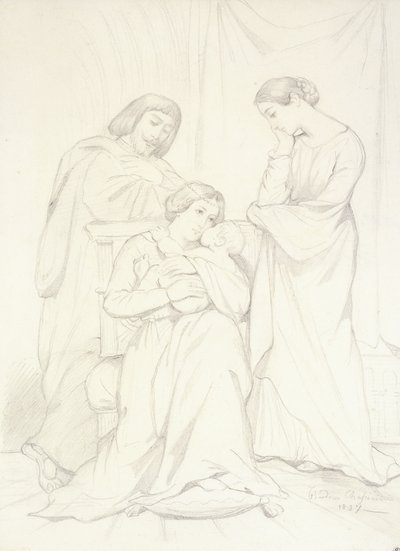 Retrato presunto del Conde Oscar de Ranchicourt y su familia con trajes de trovador de Théodore Chassériau