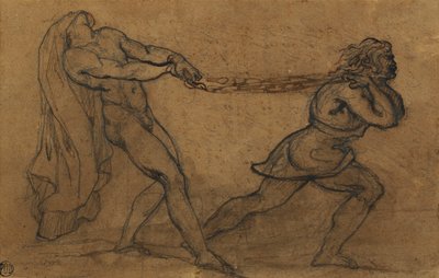 Un desnudo masculino tirado por otro hombre de Theodore Gericault