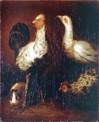 Un gallo, dos gallinas y un conejillo de indias de Theodore Gericault
