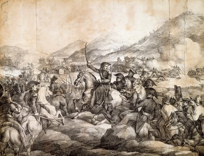 Batalla de Chacabuco, febrero de 1817, que decretó la victoria de José de San Martín sobre los españoles, dibujo, Argentina de Theodore Gericault
