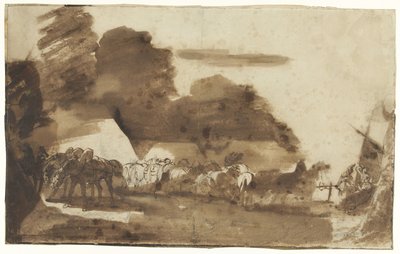 Vivac con caballos y soldados de Theodore Gericault