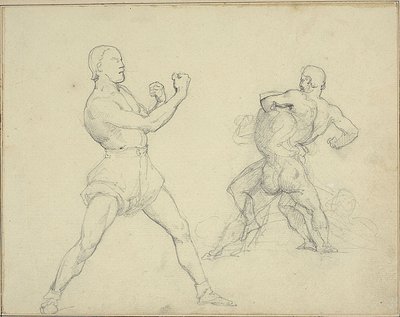 Boxeador mirando a la derecha y dos hombres luchando de Theodore Gericault