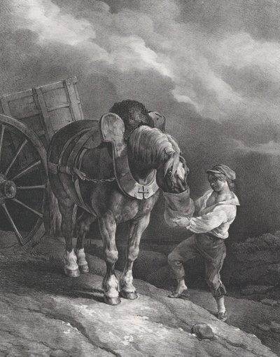 Niño alimentando a un caballo de tiro con una bolsa de nariz, 1822 de Theodore Gericault
