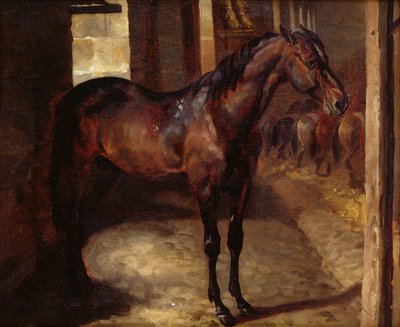 Caballo bayo oscuro en el establo de Theodore Gericault